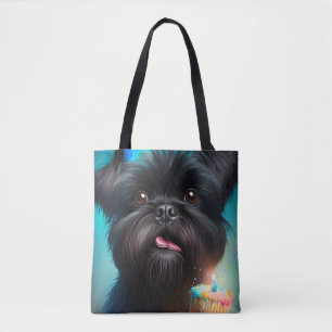 Bolso De Tela Affenpinscher celebrando pastel de globos de cumpl