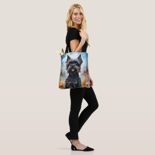 Bolso De Tela Affenpinscher de Halloween con calabazas aterrador