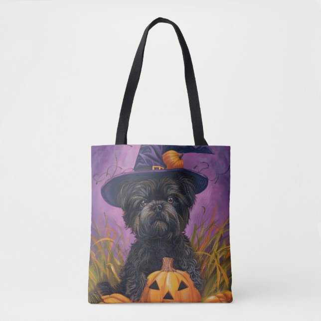 Bolso De Tela Affenpinscher Falloween Bruja y calabaza (Anverso)