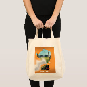 Bolso De Tela Afiche de viaje ilustrado en el mapa de Zimbabue