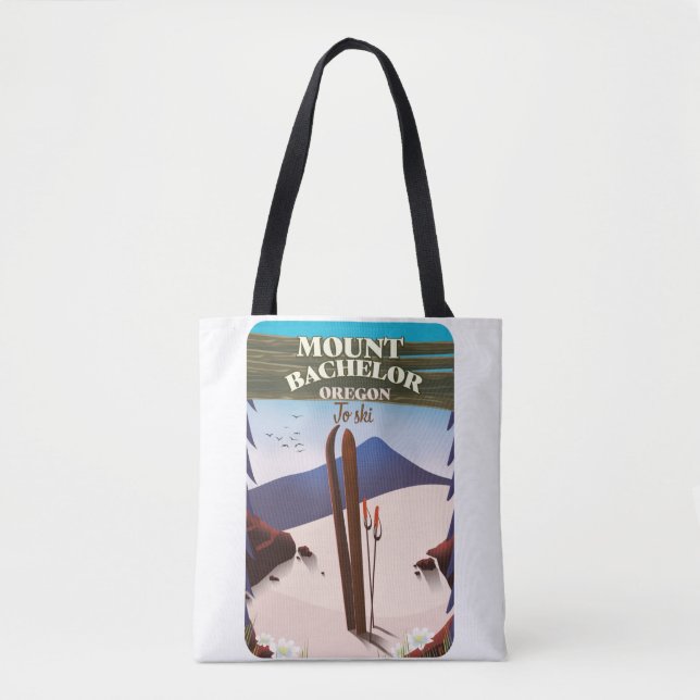 Bolso De Tela Afiche de viaje para esquiar Mount Bachelor Oregon (Anverso)