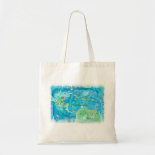 Bolso De Tela Afiche del mapa de viajes en crucero del Caribe An