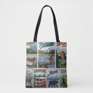 Bolso De Tela Afiches vintage al aire libre con canoa 