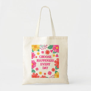 Bolso De Tela Afirmación de la felicidad cree su propia floral
