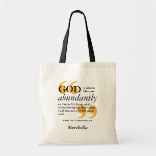 Bolso De Tela Afirmación positiva BLESS ABUNDANTLY 2 Cor 9 8