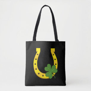 Bolso De Tela Afortunado Horseheno de Oro con Shamrock en negro