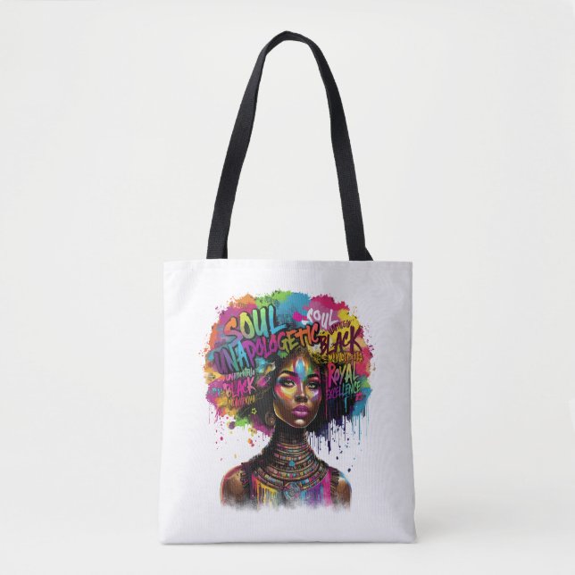 Bolso De Tela Afro Colorful Unapologetically Black Woman (Anverso)