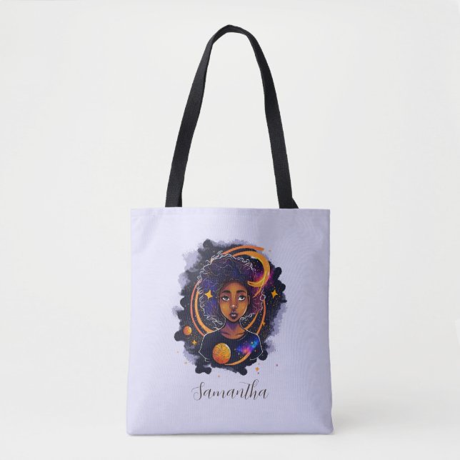 Bolso De Tela Afro-mujer del sistema solar (Anverso)
