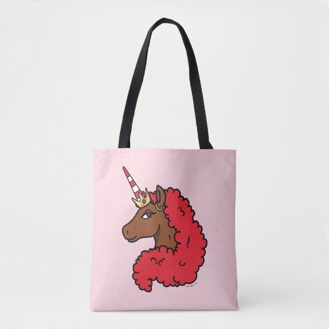 Bolso De Tela Afro rojo unicornio (Anverso)