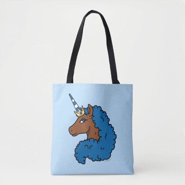 Bolso De Tela Afro unicornio azul (Anverso)