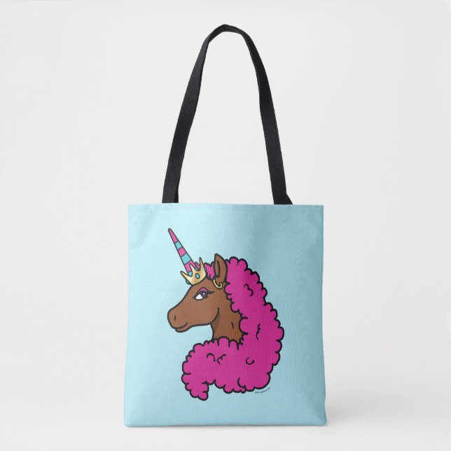 Bolso De Tela Afro Unicornio rosa caliente (Anverso)