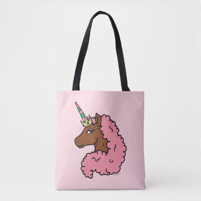 Bolso De Tela Afro Unicornio rosa claro (Anverso)