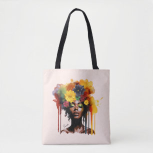 Bolso De Tela Afroamericana con pelo floral afro
