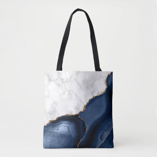 Bolso De Tela Agante azul de la marina dorada de mármol blanco (Anverso)