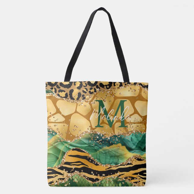 Bolso De Tela Agante de impresión de animales de azari verde y o (Anverso)