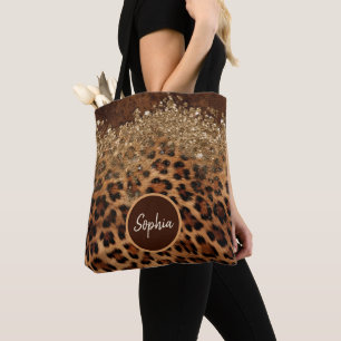 Bolso De Tela Agante Purpurina de glamour de leopardo personaliz