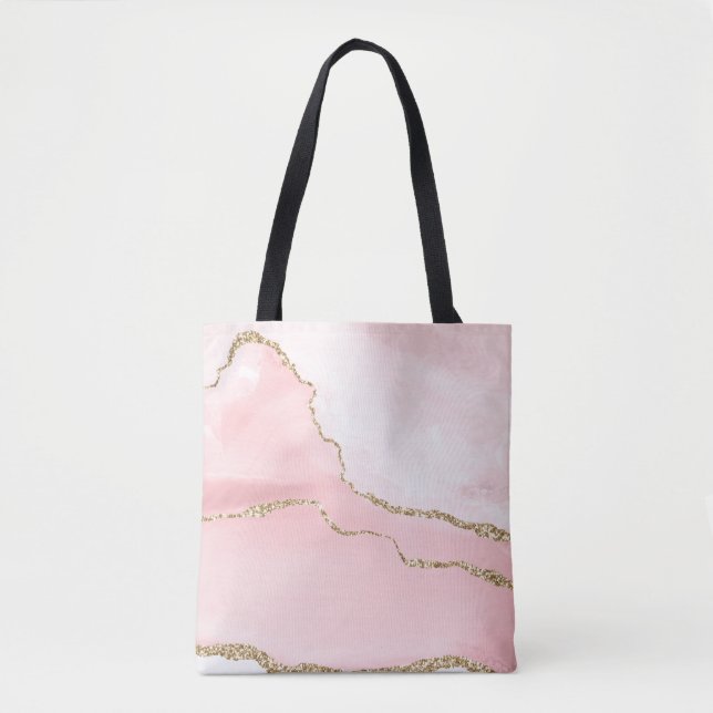 Bolso De Tela Agante Rubor rosa con cinta dorada elegante (Anverso)