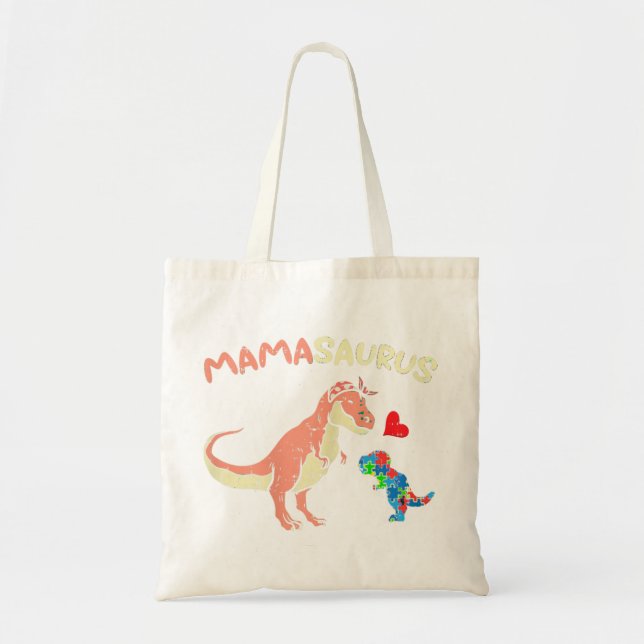 Bolso De Tela Agarra este lindo Mamasaurus Heart Puzzle Dino T-S (Frente)