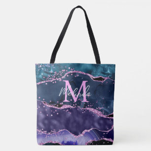Bolso De Tela Agato oceánico Purpurina azul y morado de la marin
