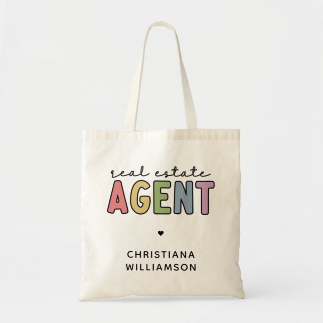 Bolso De Tela Agente inmobiliario de nombre personalizado | Rega (Frente)