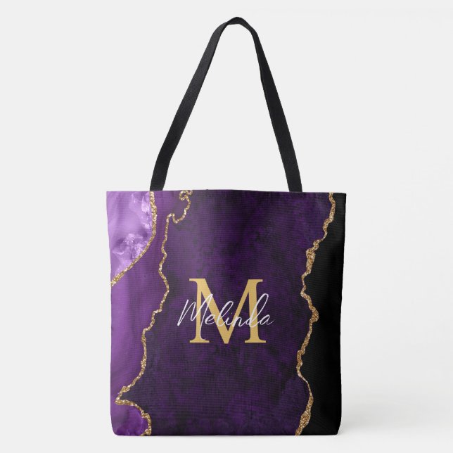 Bolso De Tela Agitación de mármol morado y dorado (Anverso)
