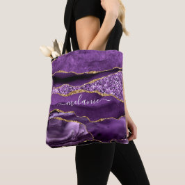 Bolso De Tela Agple violeta púrpura Purpurina de oro Geode Nombr
