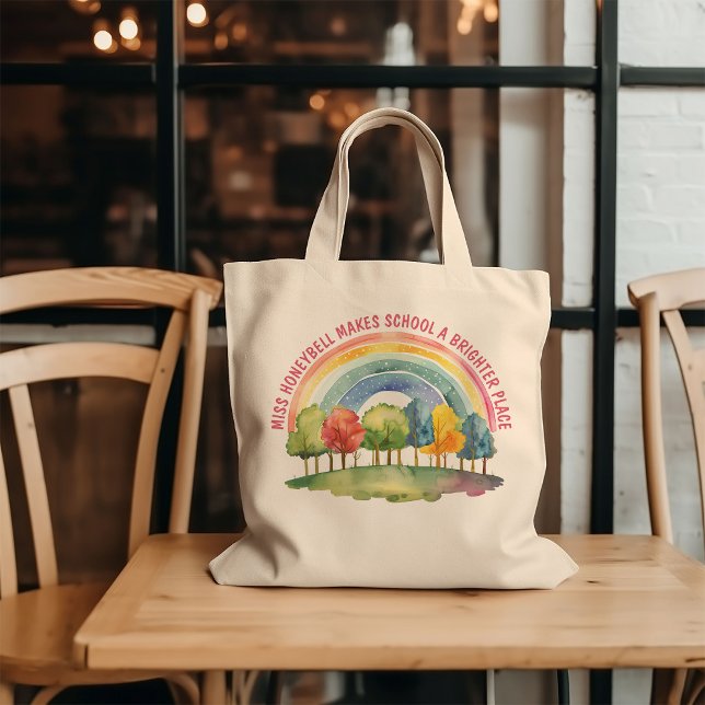 Bolso De Tela Agradecimiento del profesor por el bosque Rainbow (Brighter Place Teacher Appreciation Rainbow Forest Tote Bag)