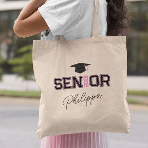 Bolso De Tela Agrega Tu Nombre Rosa Año Graduada de Último Año