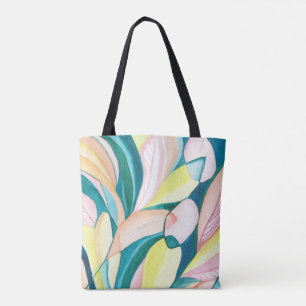 Bolso De Tela Agua Botánica Verde y Amarilla Arte Abstracto Acua
