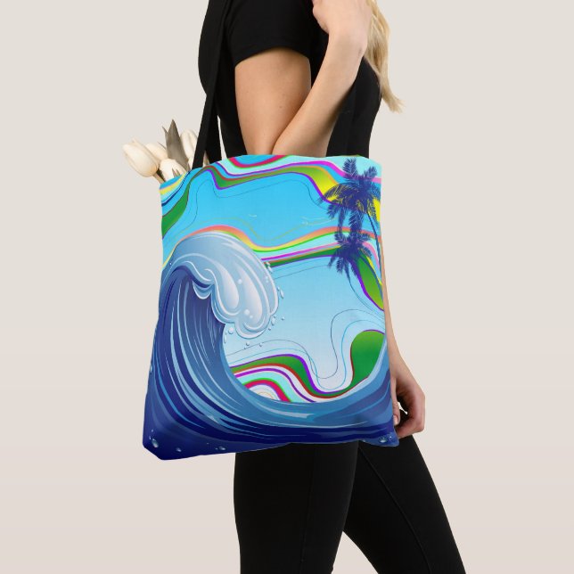 Bolso De Tela Agua de la ola grande del océano marino (Detalle)