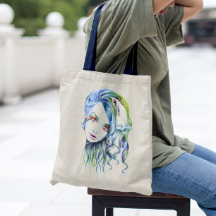 Bolso De Tela Agua Sirena mujer chica Retrato Surreal Fantasía