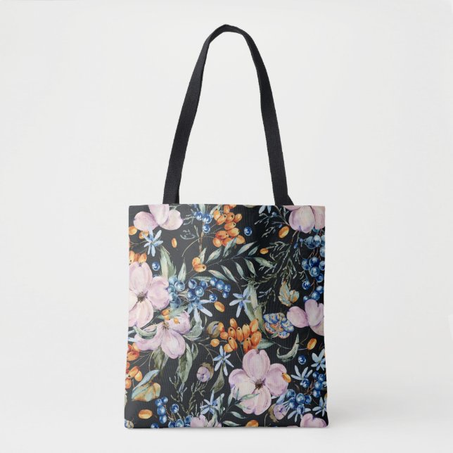 Bolso De Tela Agua suave: bayas florales rosas (Anverso)