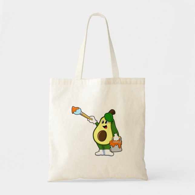 Bolso De Tela Aguacate como pintador con pincel de pintura (Frente)