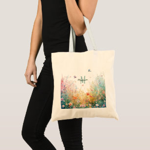 Bolso De Tela Aguada de pájaros de acuarela primaveral Monograma
