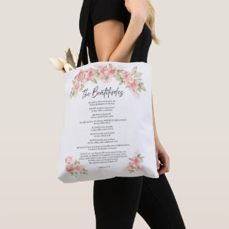 Bolso De Tela Aguadas de Florales de Rubor Bienaventuranzas Escr