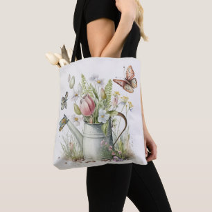 Bolso De Tela Aguas con tulipanes y mariposas