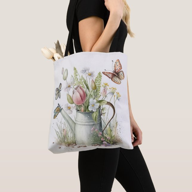Bolso De Tela Aguas con tulipanes y mariposas (Detalle)