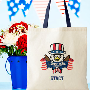 Bolso De Tela Águila Americana Patriótica Feliz 250 Aniversario