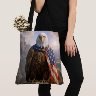 Bolso De Tela Águila calva con capa de bandera estadounidense