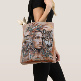 Bolso De Tela Águila - Hombre - Lobo - acuarela arte 1 - Diversi
