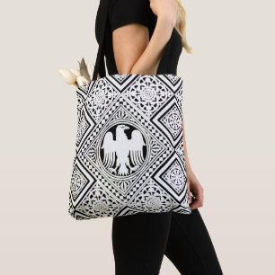 BOLSO DE TELA ÁGUILA ROMANA BLANCA NEGRA CON MOTORES DAMASK
