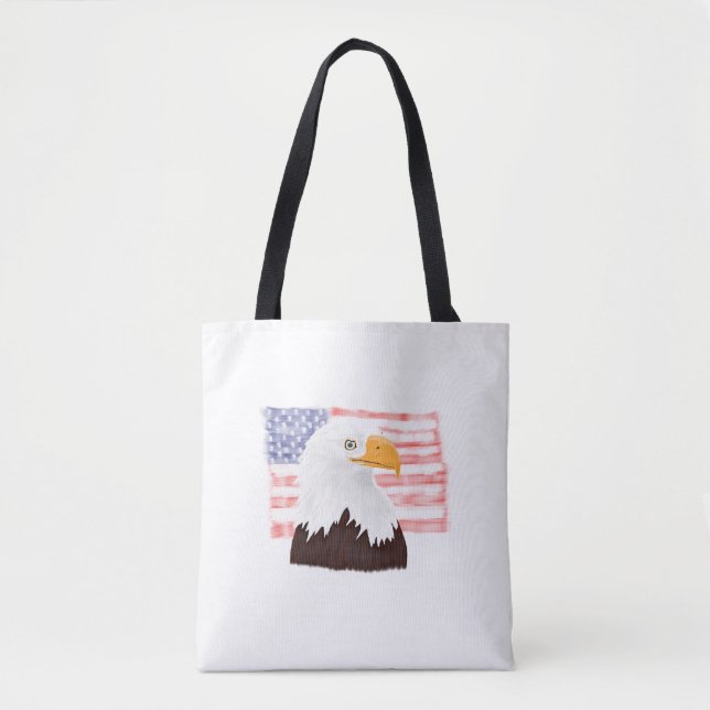 Bolso De Tela Águila y bandera calva americana - blanco transpar (Anverso)