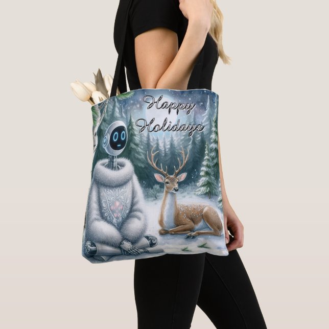 Bolso De Tela AI Robot Winter Happy Holidays Girly Tech Tote (Detalle)
