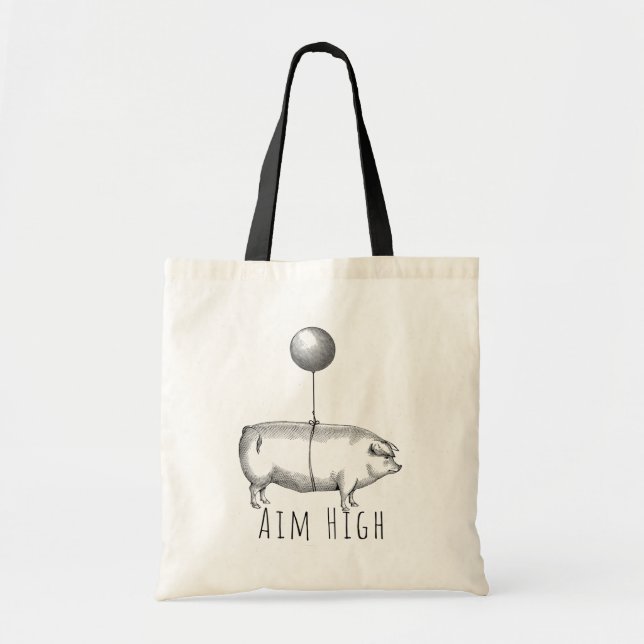 Bolso De Tela Aim High Cute Pig and Balloon Inspirational (Frente)