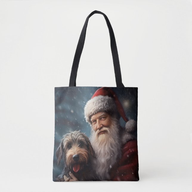 Bolso De Tela Airedale con Navidades festivos de Santa Claus (Anverso)