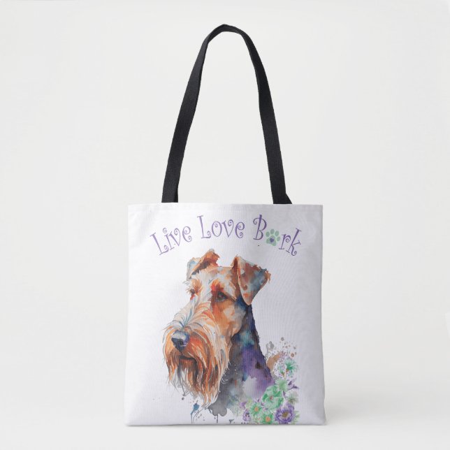 Bolso De Tela Airedale Dog Mom Floral (Anverso)