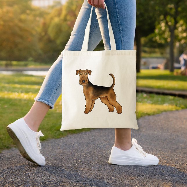 Bolso De Tela Airedale Terrier Cute Cartoon Perro Bingley Terrie (Please note: This image is a digital mockup. The product may not be in scale.)