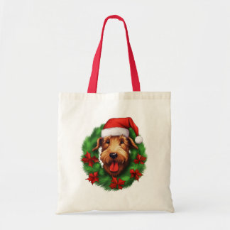 Bolso De Tela Airedale Terrier Navidades Wreath