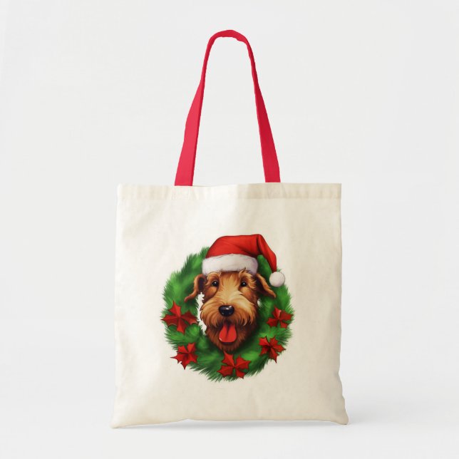 Bolso De Tela Airedale Terrier Navidades Wreath (Frente)