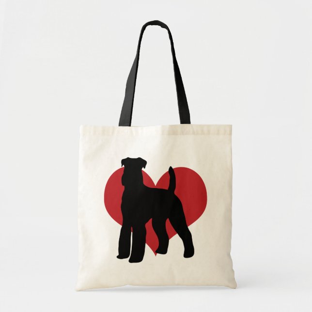 Bolso De Tela Airedale Terrier Silhouette Heart (Frente)
